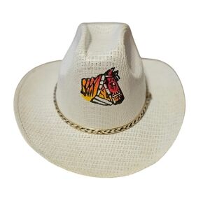 White Cowboy Hat with Wide Brim and Decorative Band